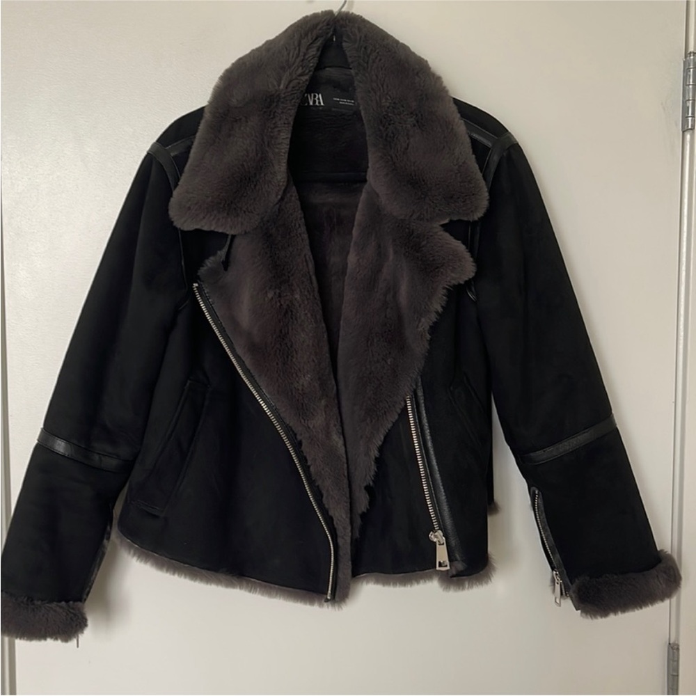 Zara Suede Double Faced Faux Fur Jacket